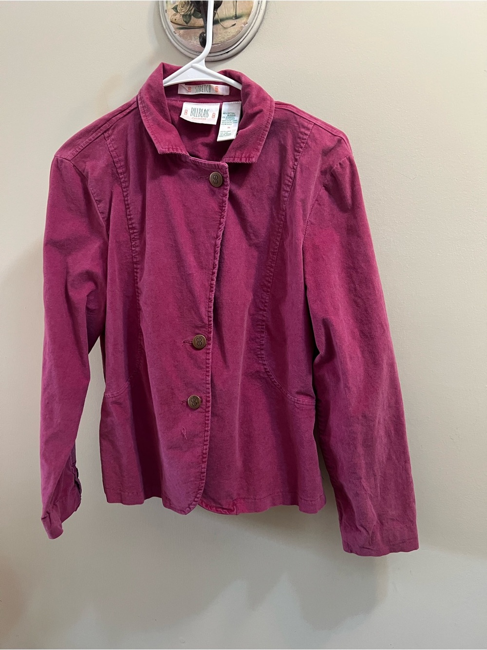 Bill Blass Jeans 90’s Retro Preppy Blazer Women's Magenta Button-Front Jacket M